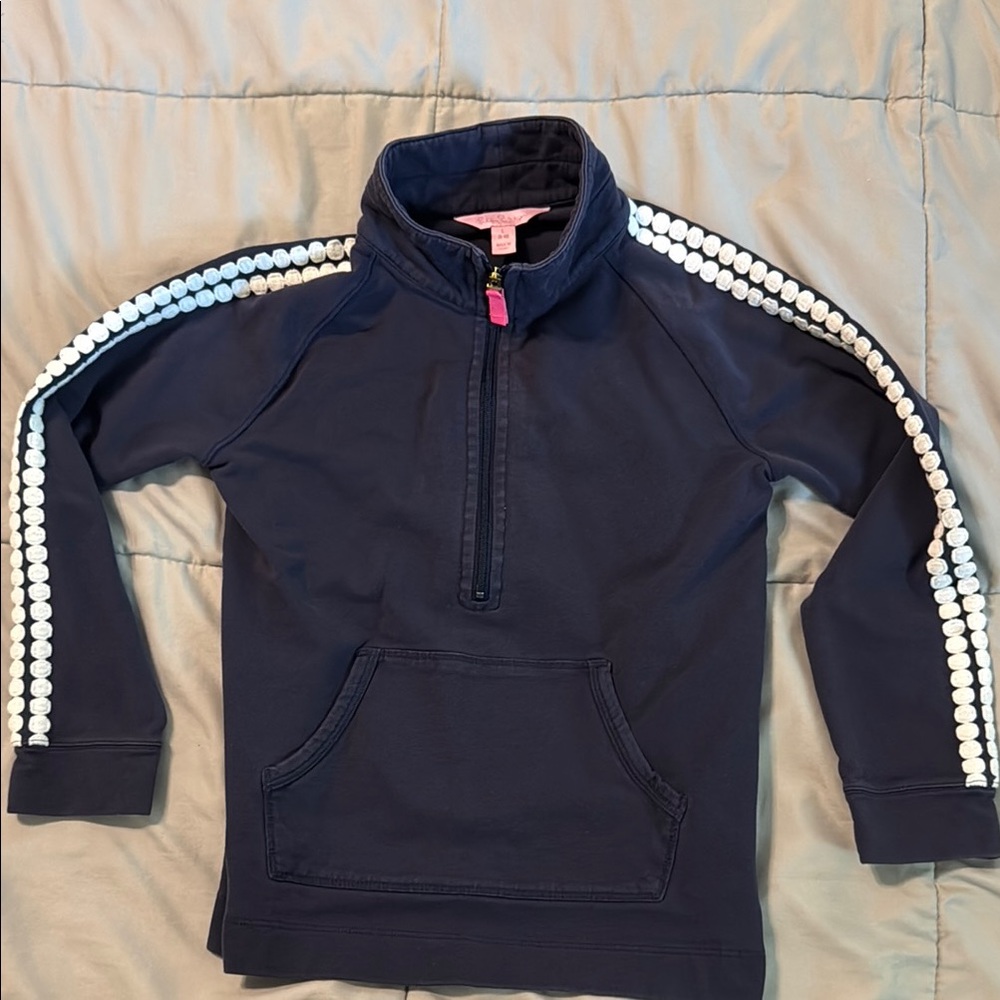 Lilly Pulitzer Navy Blue White 1/2 Zip Sweatshirt Top Little Girl’s 8-10 M L